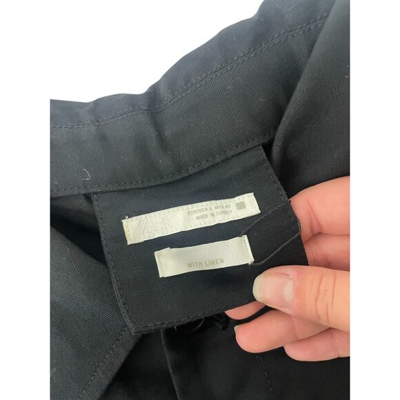 Zara Mens Overshirt Jacket L Black Relaxed Cotton Linen Collared 0706/280 NWT - Picture 5 of 16